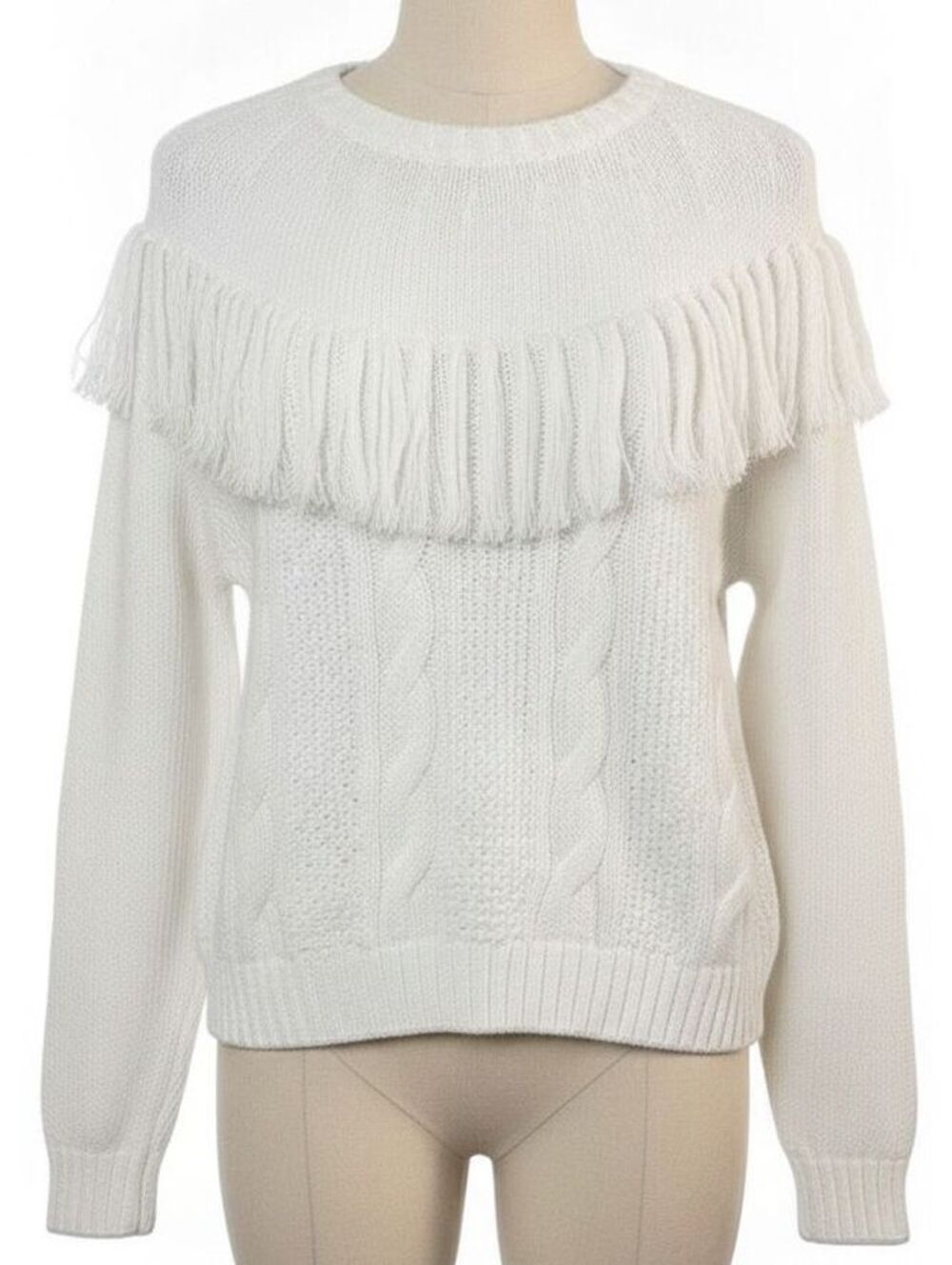 The Upside Kansas Organic Cotton Fringe Cable Knit Fringe Sweater Size M/L